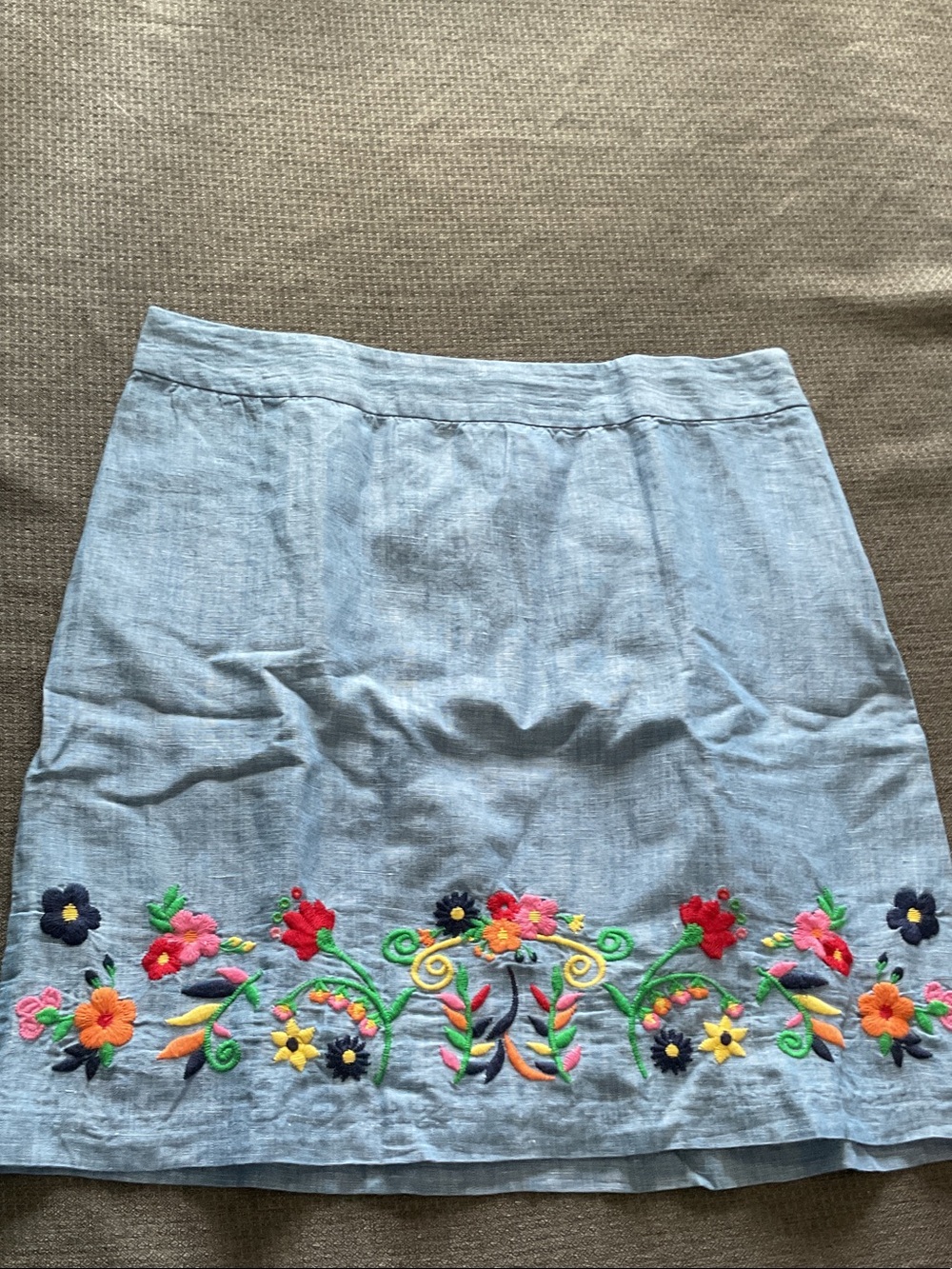Talbots Light Blue Embroidered Floral A-Line Skirt